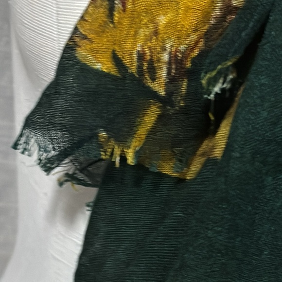 NWOT Ann Taylor Scarf/Wrap-Floral/Green&Yellow-77x29-Frayed Edge-Semi Sheer - Picture 8 of 16